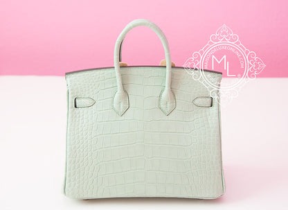 Hermes Green Vert d'eau Crocodile Birkin 25 Handbag