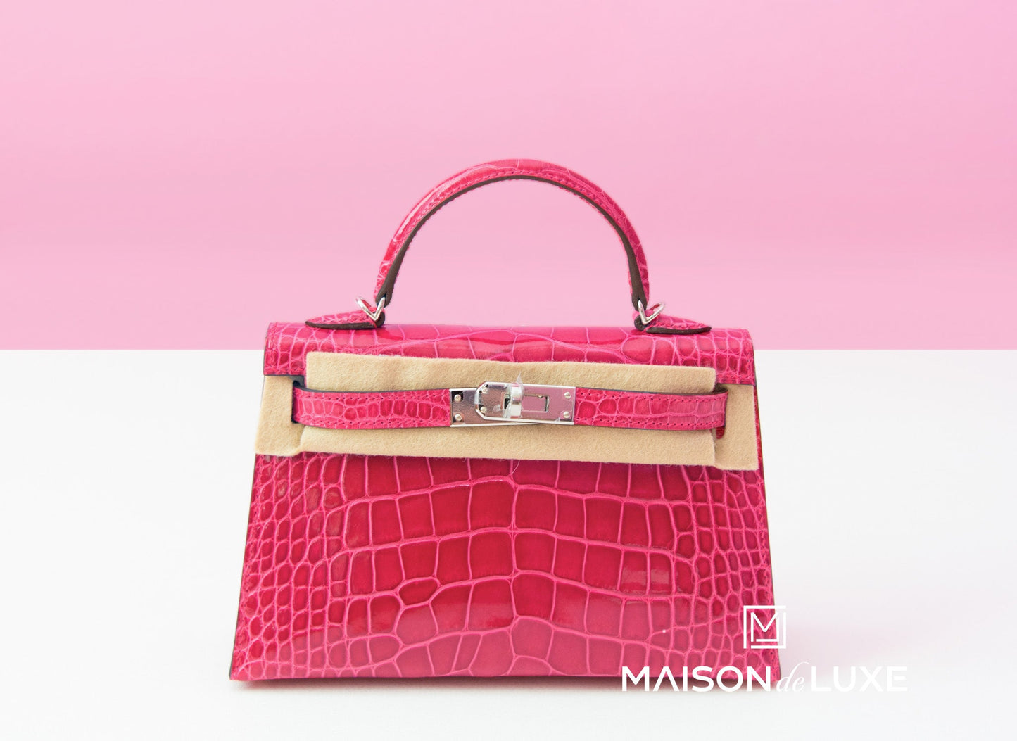 Hermes Mini Kelly II 20 Rose Extreme Shiny Alligator