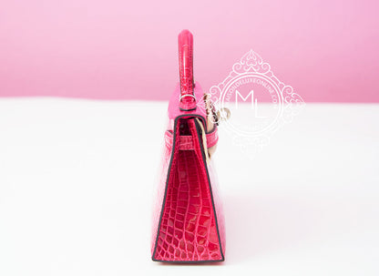 Hermes Mini Kelly II 20 Rose Extreme Shiny Alligator