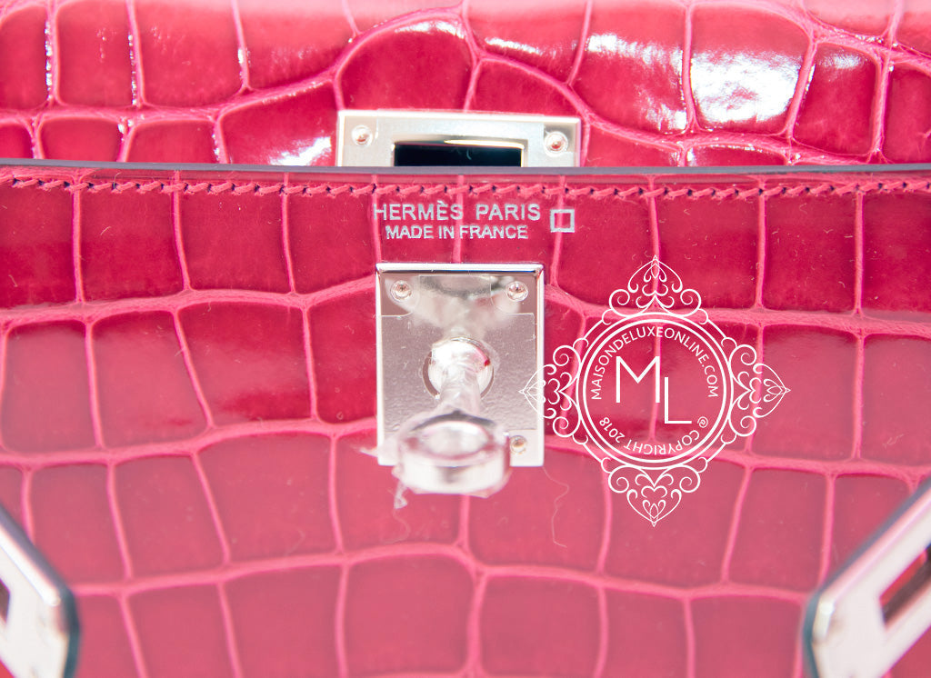 Hermes Mini Kelly II 20 Rose Extreme Shiny Alligator