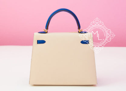 Hermes Craie + Blue Electrique HSS Sellier Kelly 25 Handbag