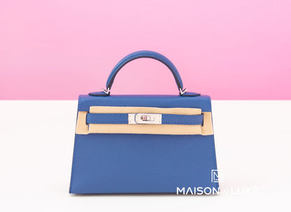 Hermes Mini Kelly II 20 Blue Brighton / Rose Pourpre