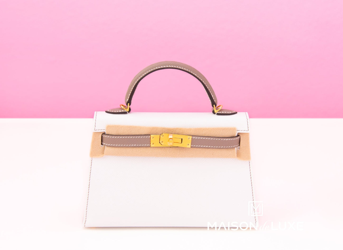 Hermes Mini Kelly II 20 Blanc / Gris Asphalt Epsom