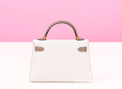 Hermes Mini Kelly II 20 Blanc / Gris Asphalt Epsom