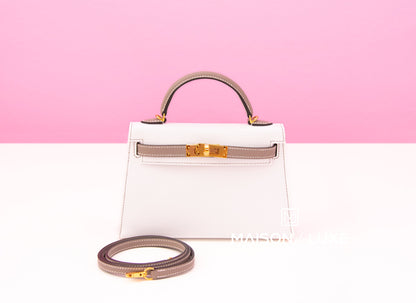 Hermes Mini Kelly II 20 Blanc / Gris Asphalt Epsom