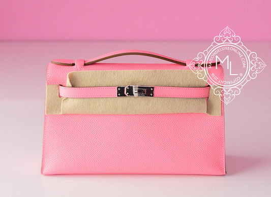 Hermes Rose Confetti PHW Epsom Mini Kelly Pochette Clutch