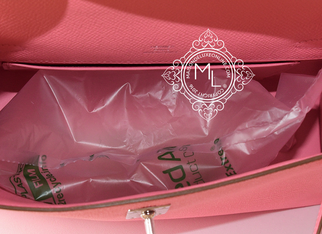 Hermes Rose Confetti PHW Epsom Mini Kelly Pochette Clutch