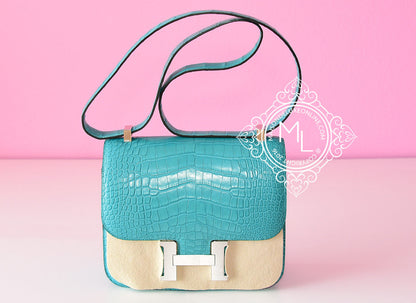 Hermes Blue Paon Crocodile Constance MM 24/25 Handbag