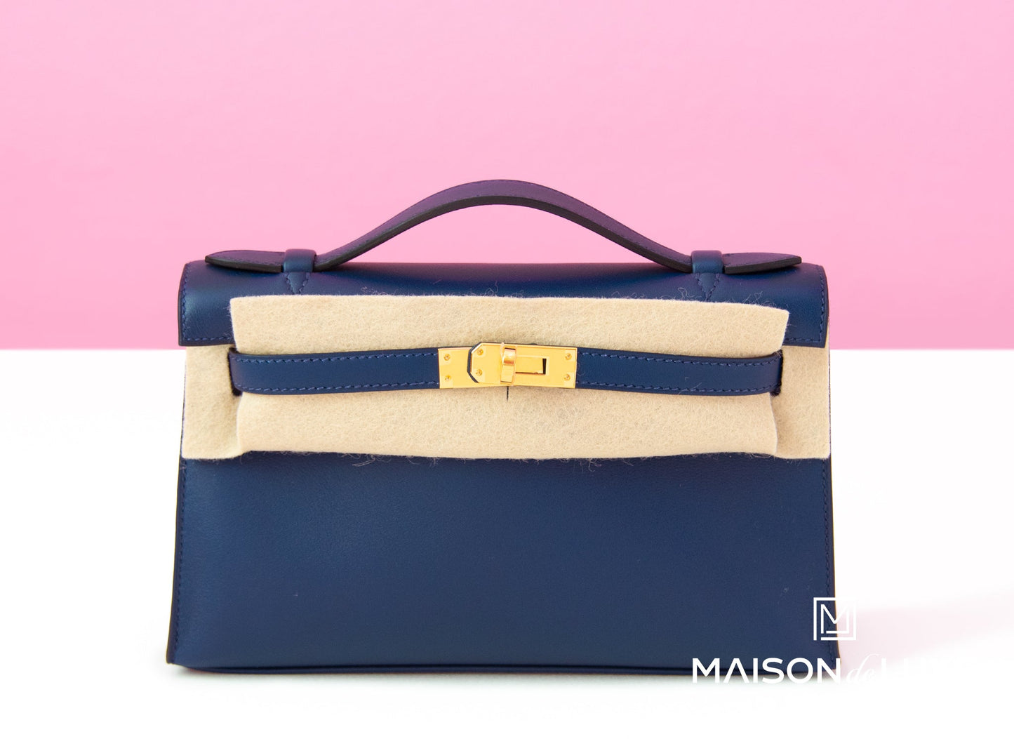 Hermes Navy GHW Swift Mini Kelly Pochette Clutch