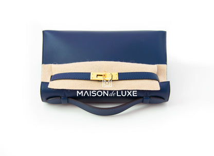 Hermes Navy GHW Swift Mini Kelly Pochette Clutch