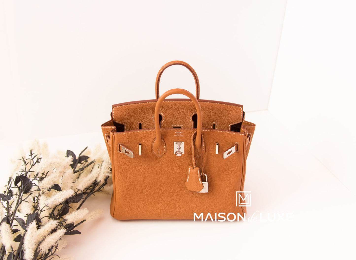 Hermes Gold Brown Togo PHW Birkin 25 Handbag