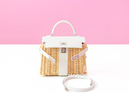 Hermes Blanc White Picnic Mini Kelly Handbag