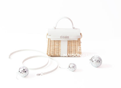 Hermes Blanc White Picnic Mini Kelly Handbag