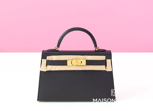 Hermes Mini Kelly II 20 Black Epsom Gold Hardware