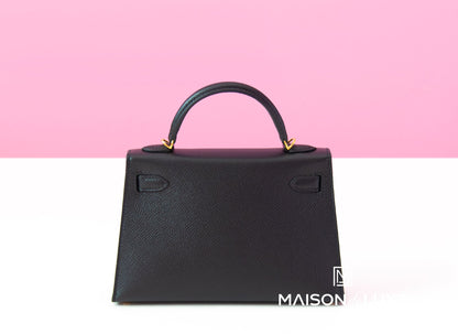 Hermes Mini Kelly II 20 Black Epsom Gold Hardware