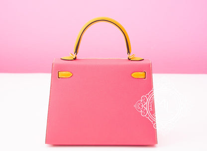 Hermes Rose Azalee + Jaune d'Or HSS Sellier Epsom Kelly 25 Handbag