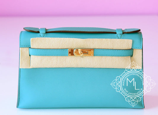 Hermes Bleu Paon GHW Mini Kelly Pochette Clutch