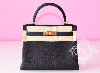 Hermes Noir Black GHW Togo Kelly 28 Handbag