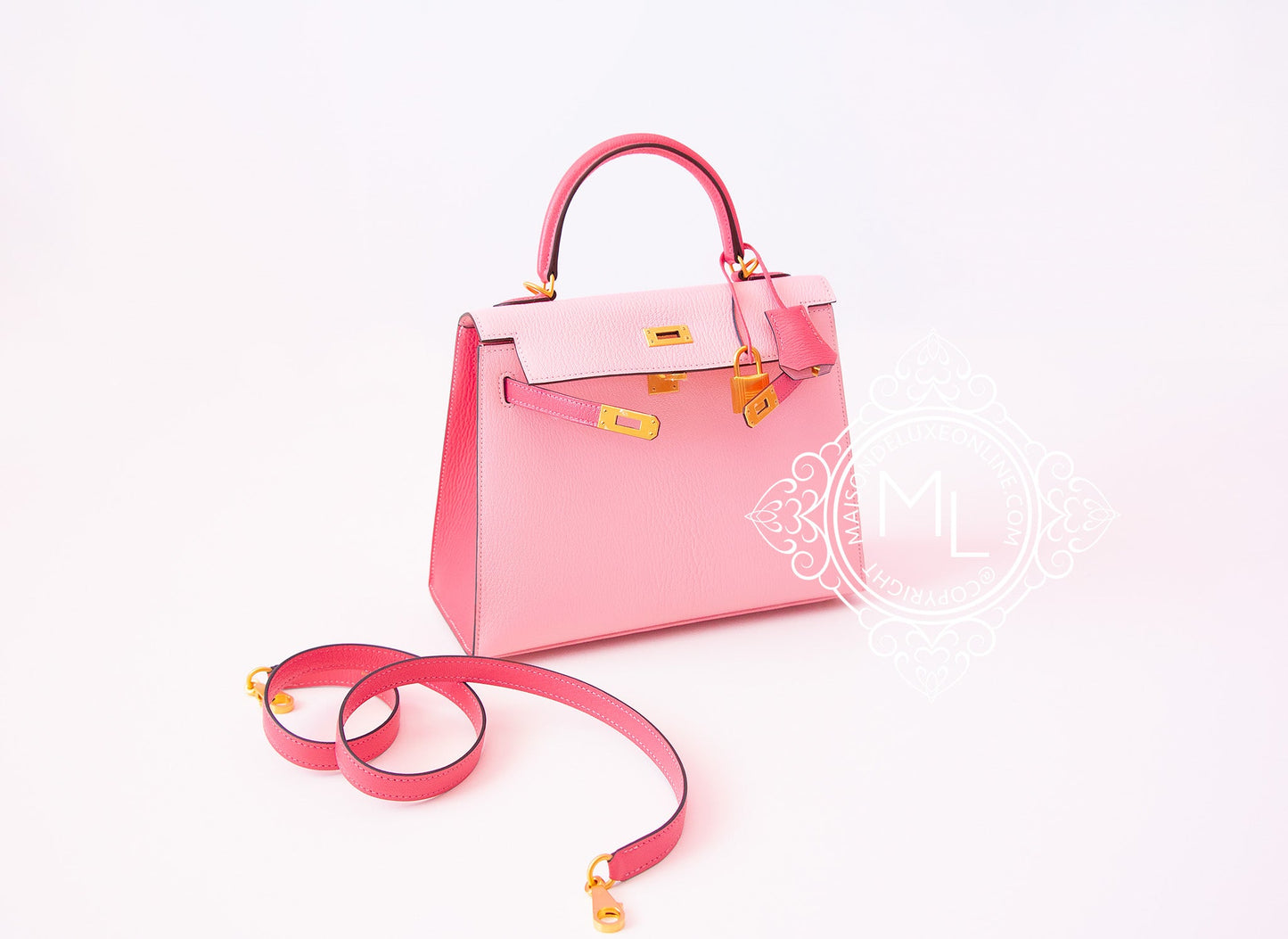 Hermes Pink Rose Sakura + Rose Lipstick HSS Sellier Kelly 25 Handbag