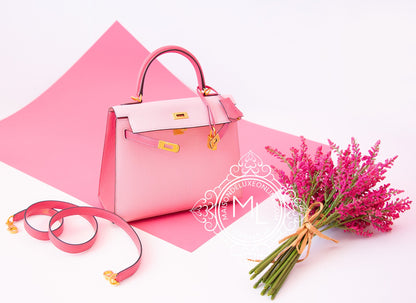 Hermes Pink Rose Sakura + Rose Lipstick HSS Sellier Kelly 25 Handbag