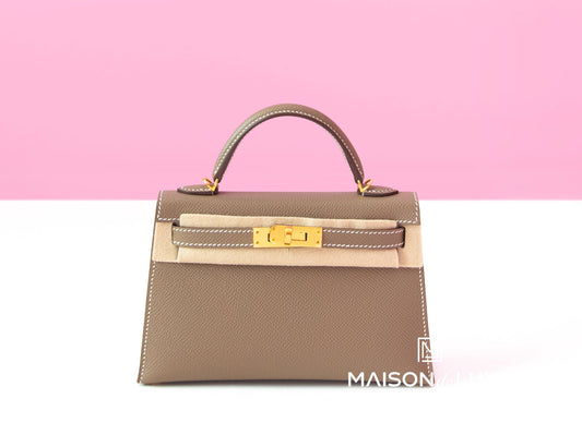 Hermes Mini Kelly II 20 Etoupe Epsom Gold Hardware