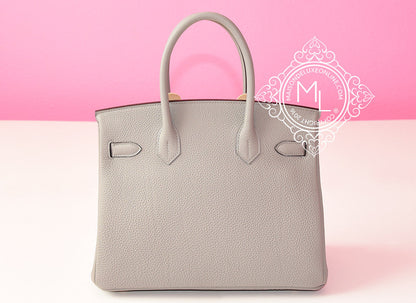 Hermes Gris Mouette Togo GHW Birkin 30 Handbag