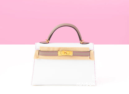 Hermes Mini Kelly II 20 Blanc / Gris Asphalt Epsom