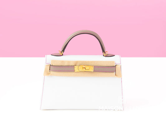 Hermes Mini Kelly II 20 Blanc / Gris Asphalt Epsom