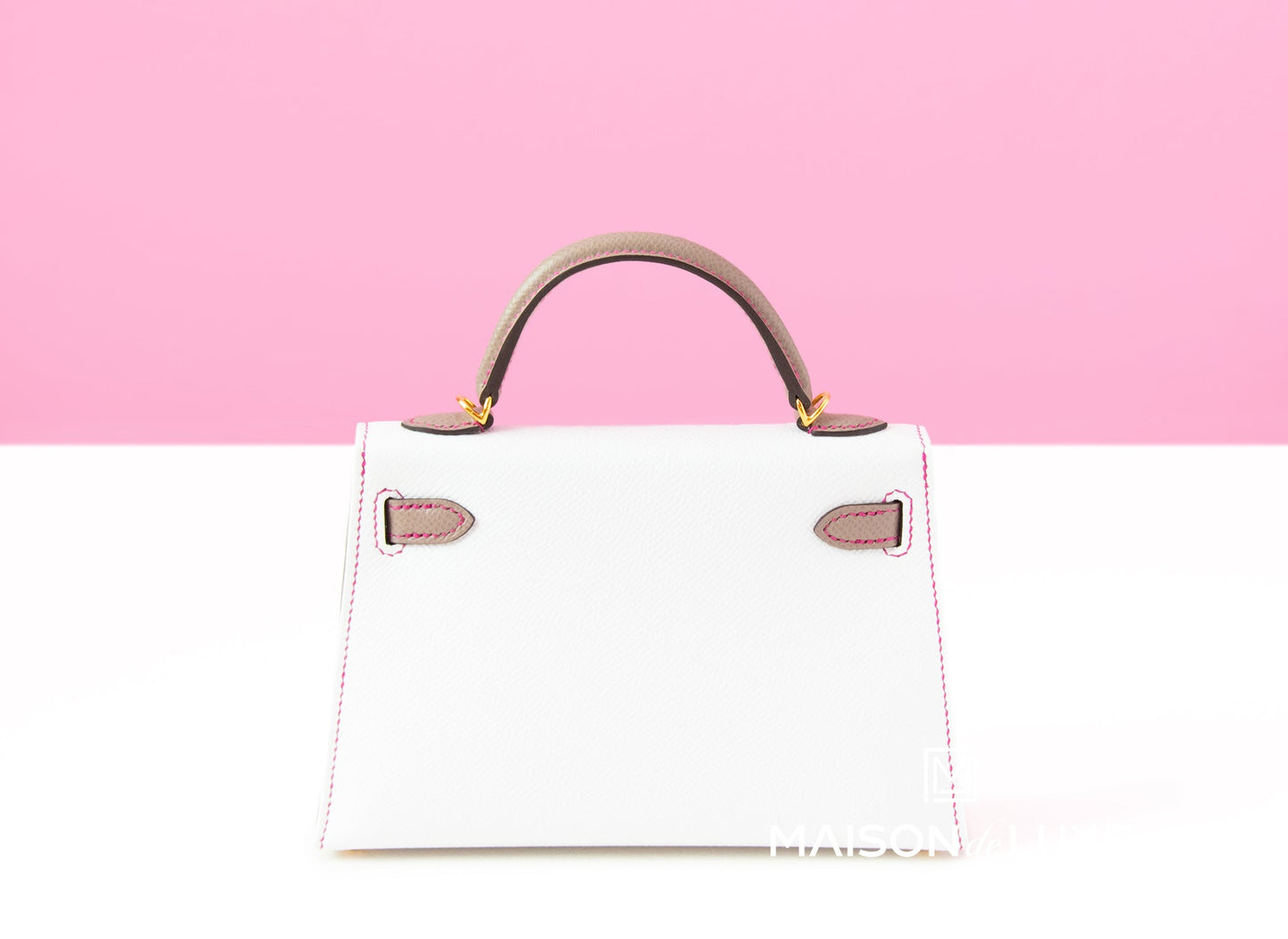 Hermes Mini Kelly II 20 Blanc / Gris Asphalt Epsom