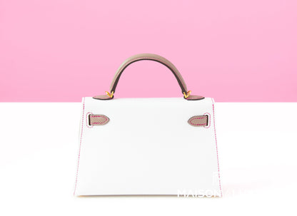 Hermes Mini Kelly II 20 Blanc / Gris Asphalt Epsom