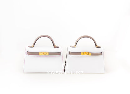 Hermes Mini Kelly II 20 Blanc / Gris Asphalt Epsom