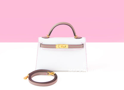 Hermes Mini Kelly II 20 Blanc / Gris Asphalt Epsom