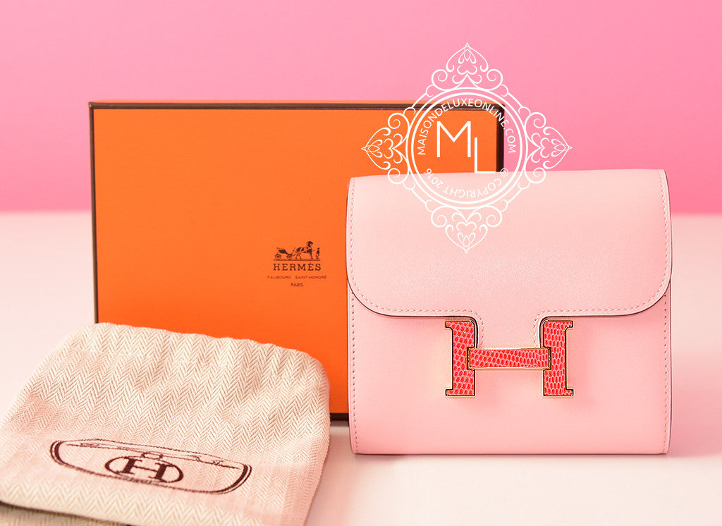 Hermes Rose Sakura Pink Bougainvillea Lizard Constance Wallet