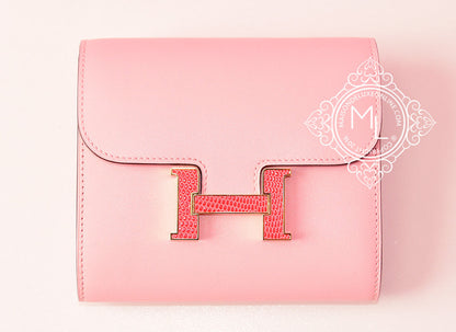 Hermes Rose Sakura Pink Bougainvillea Lizard Constance Wallet