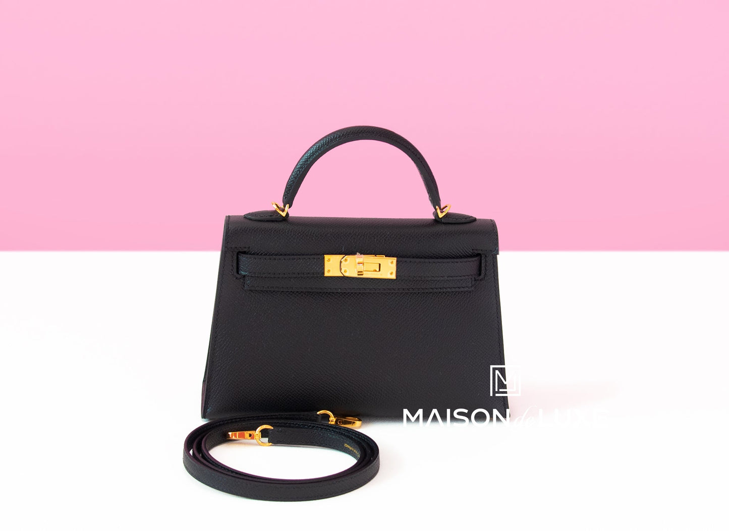 Hermes Mini Kelly II 20 Black Epsom Gold Hardware