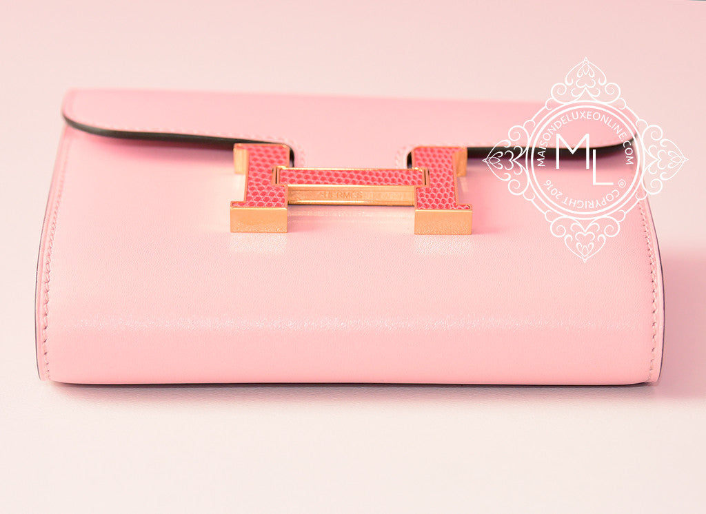 Hermes Rose Sakura Pink Bougainvillea Lizard Constance Wallet