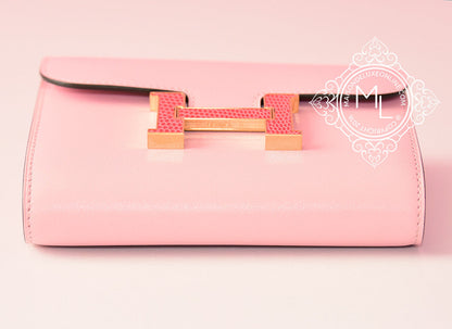 Hermes Rose Sakura Pink Bougainvillea Lizard Constance Wallet