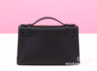 Hermes Noir Black GHW Swift Mini Kelly Pochette Clutch