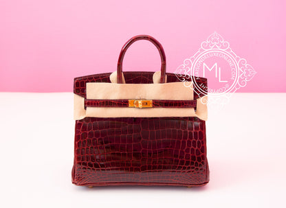 Hermes Bourgogne Burgundy Crocodile Birkin 25 Handbag