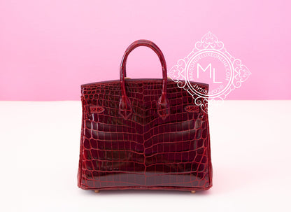 Hermes Bourgogne Burgundy Crocodile Birkin 25 Handbag