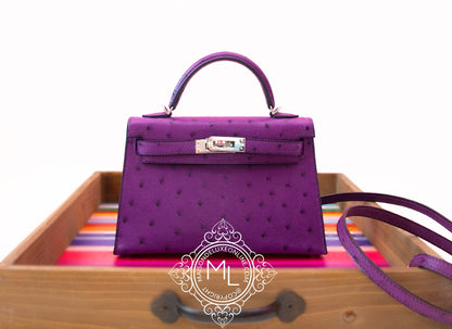 Hermes Mini Kelly II 20 Violine Ostrich Palladium Hardware