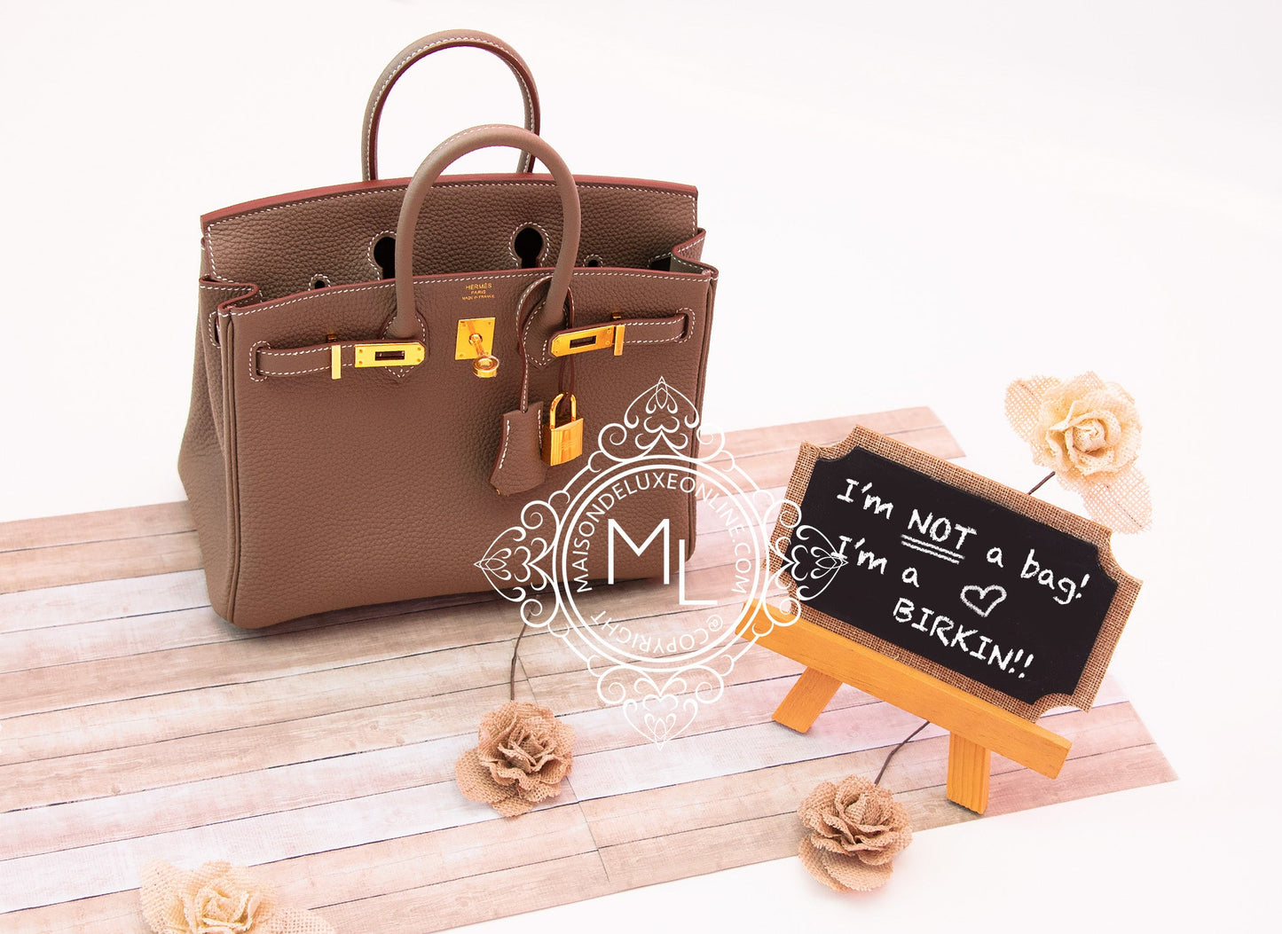 Hermes Etoupe Togo GHW Birkin 25 Handbag