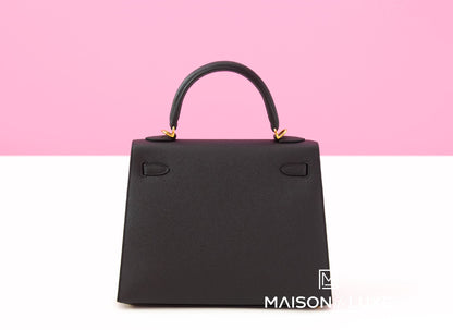 Hermes Kelly Sellier 25 Black Epsom Gold Hardware