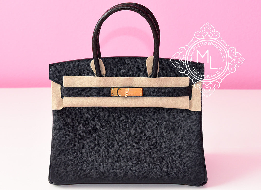 Hermes Black Noir Epsom GHW Birkin 30 Handbag