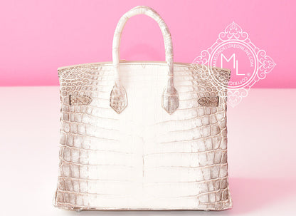 Hermes Blanc Himalayan Himalaya Birkin 25 White Crocodile