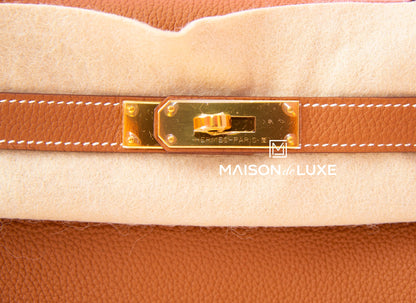 Hermes Gold Tan Brown GHW Togo Kelly 28 Handbag