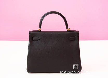 Hermes Noir Black GHW Togo Kelly 28 Handbag