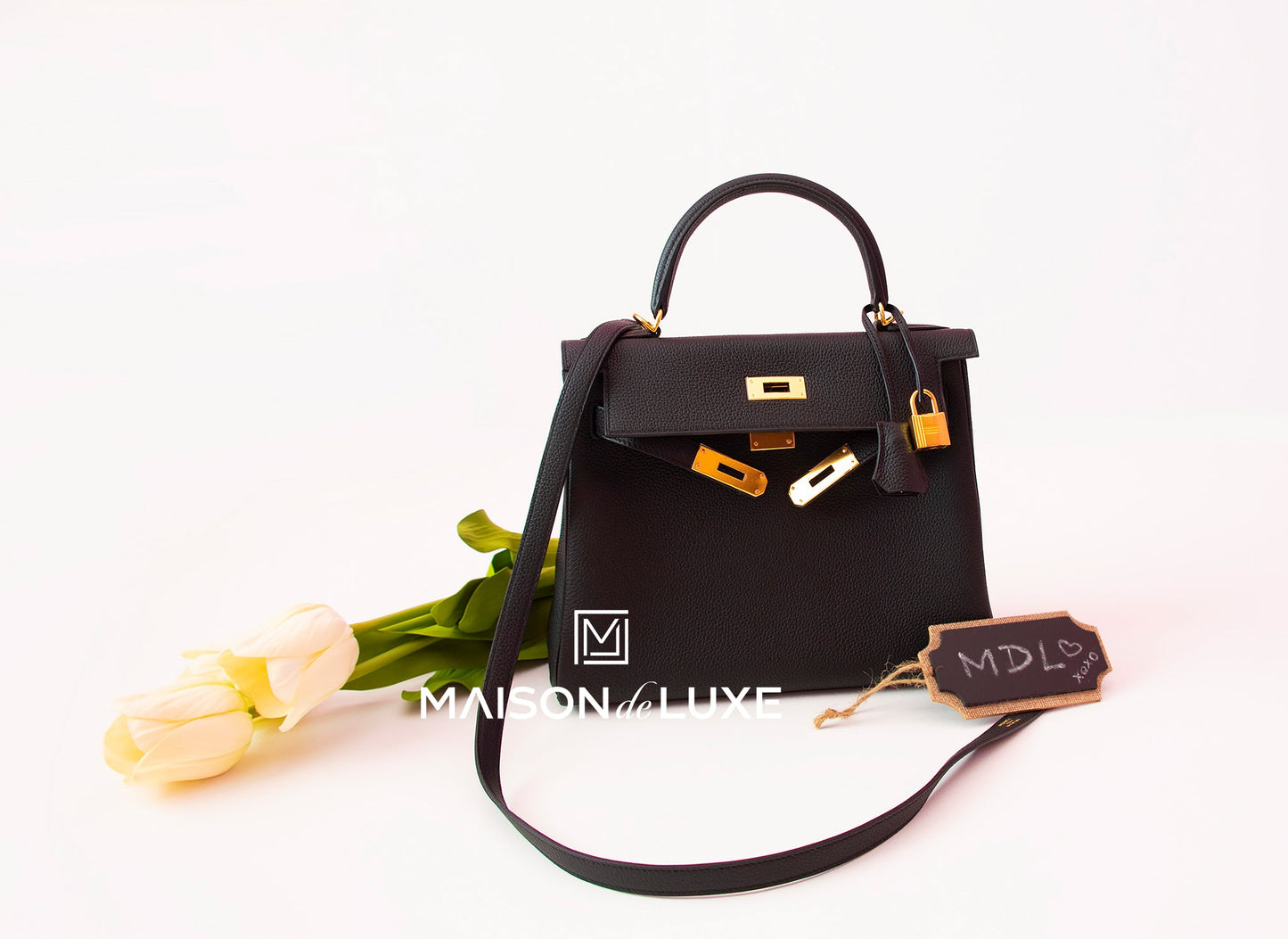 Hermes Noir Black GHW Togo Kelly 28 Handbag