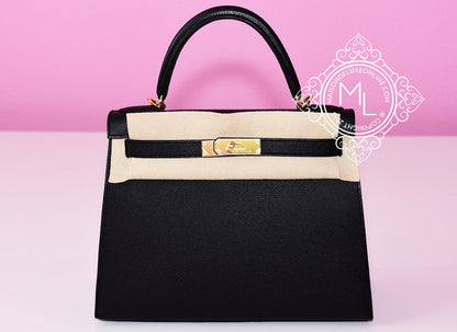 Hermes Noir Black GHW Sellier Epsom Kelly 28 Handbag