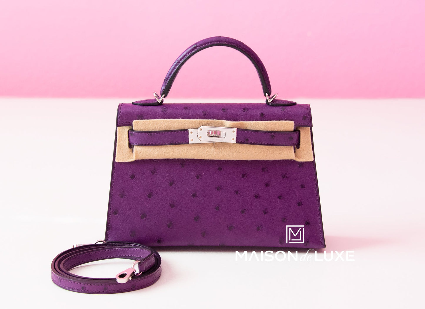 Hermes Mini Kelly II 20 Violine Ostrich Palladium Hardware